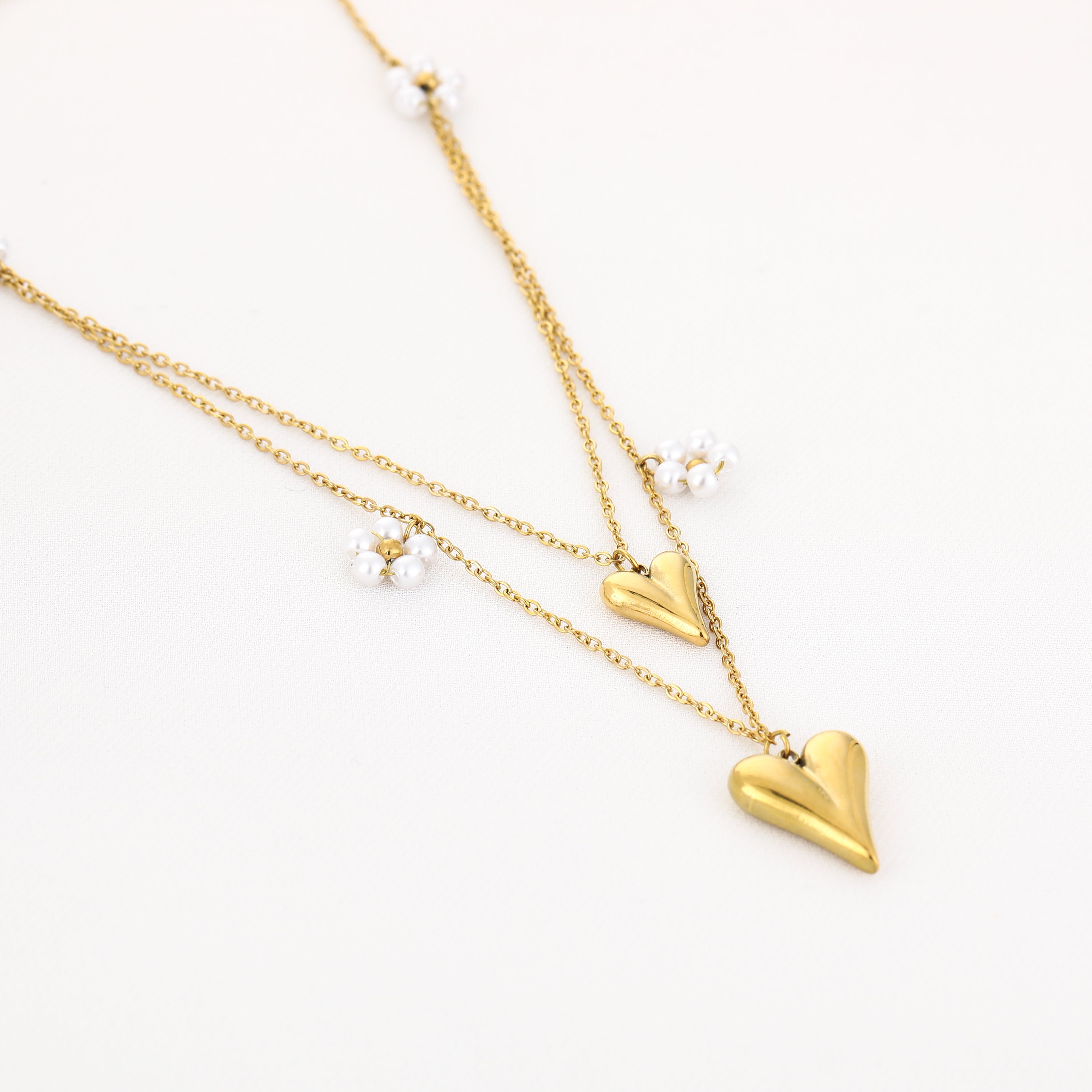 Double Heart & Pearl Necklace