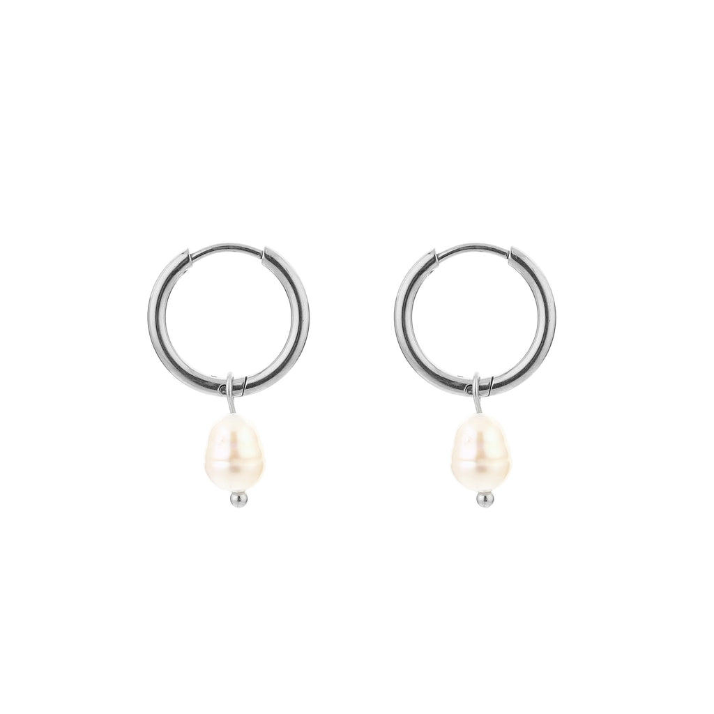 Silver Pearl Hoops