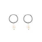 Silver Pearl Hoops