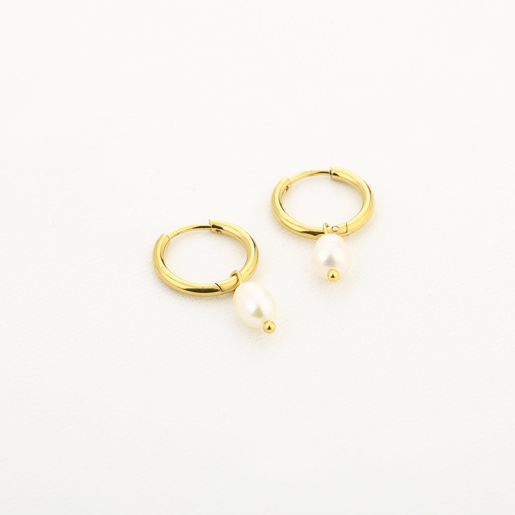 Golden Pearl Hoops