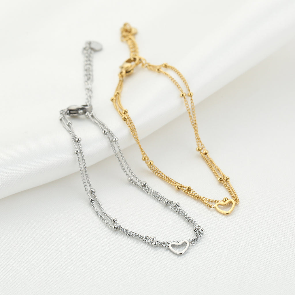 Layered Open Heart Bracelet Silver