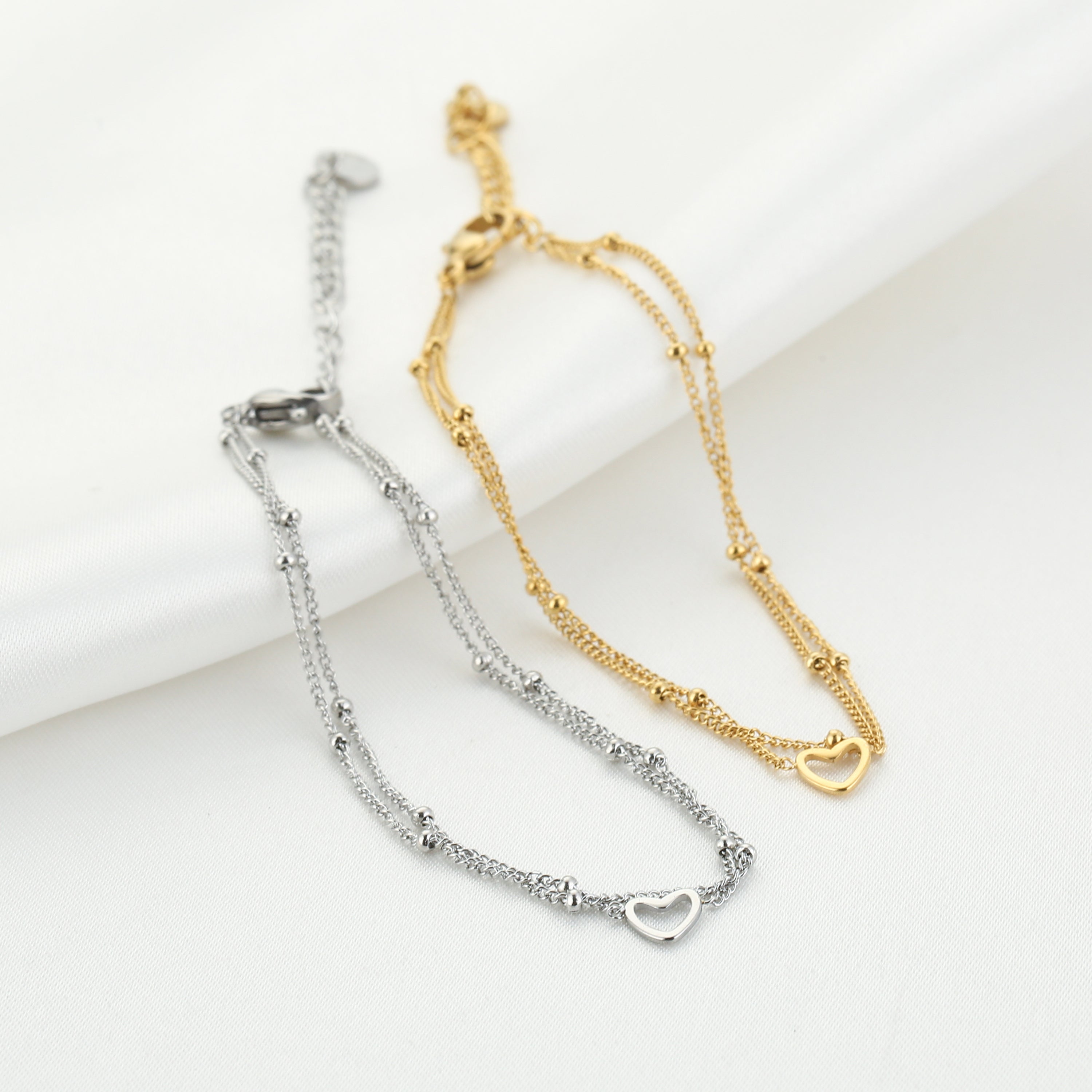 Layered Open Heart Bracelet Silver