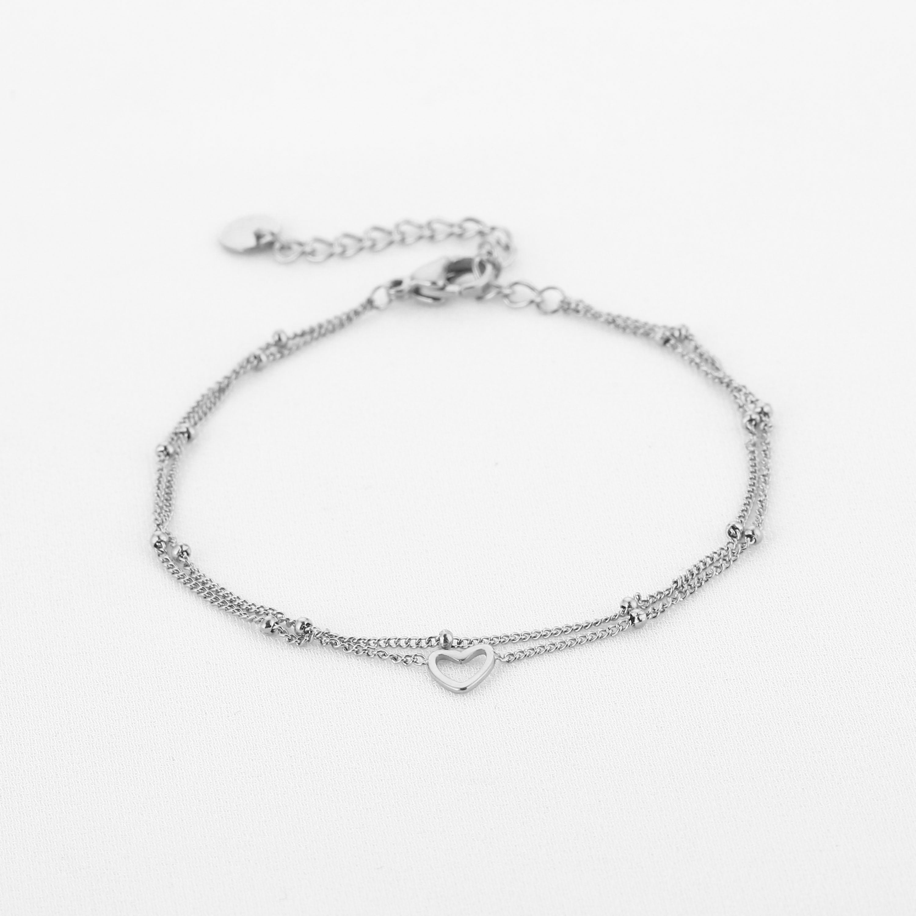 Layered Open Heart Bracelet Silver