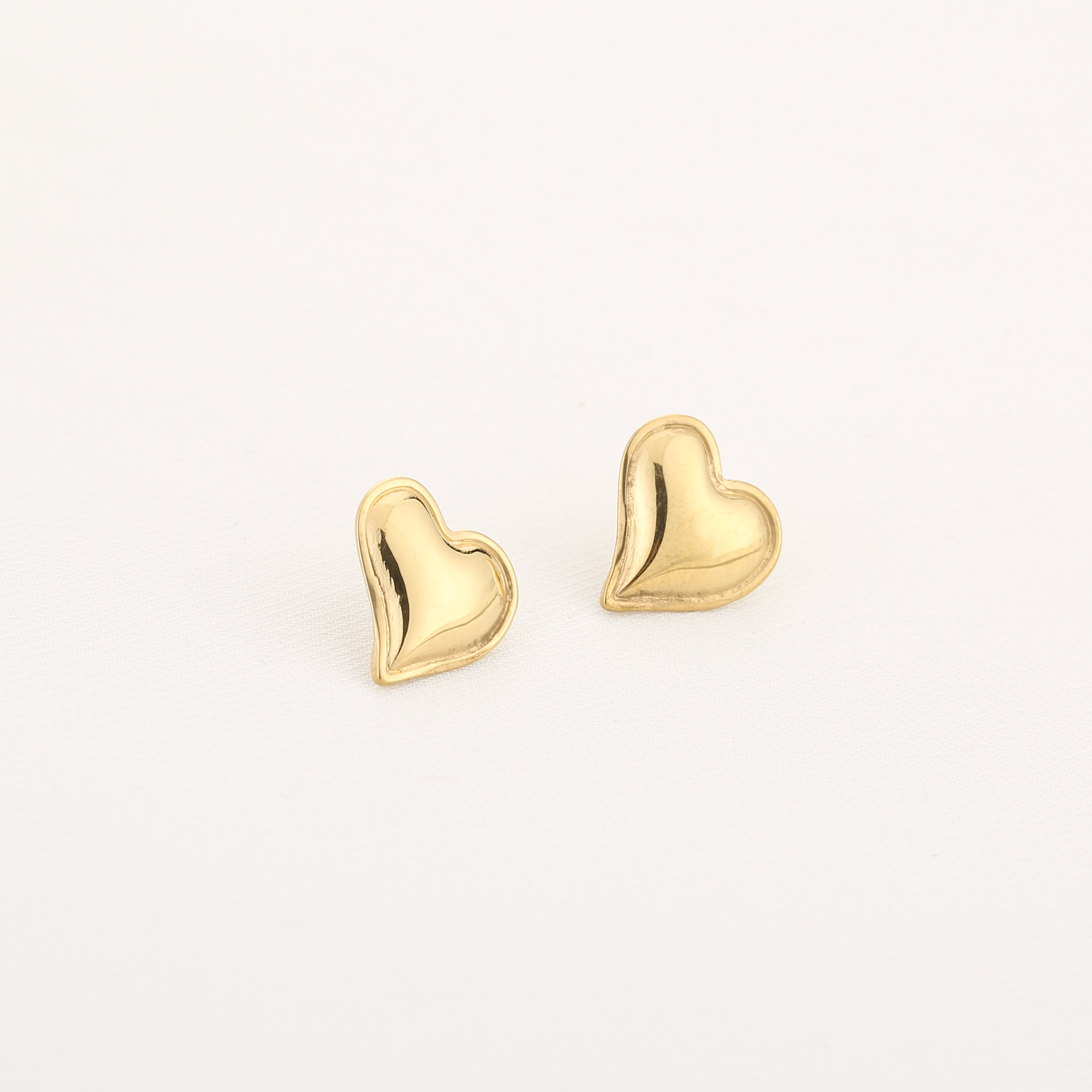 Golden Puffy Heart Studs