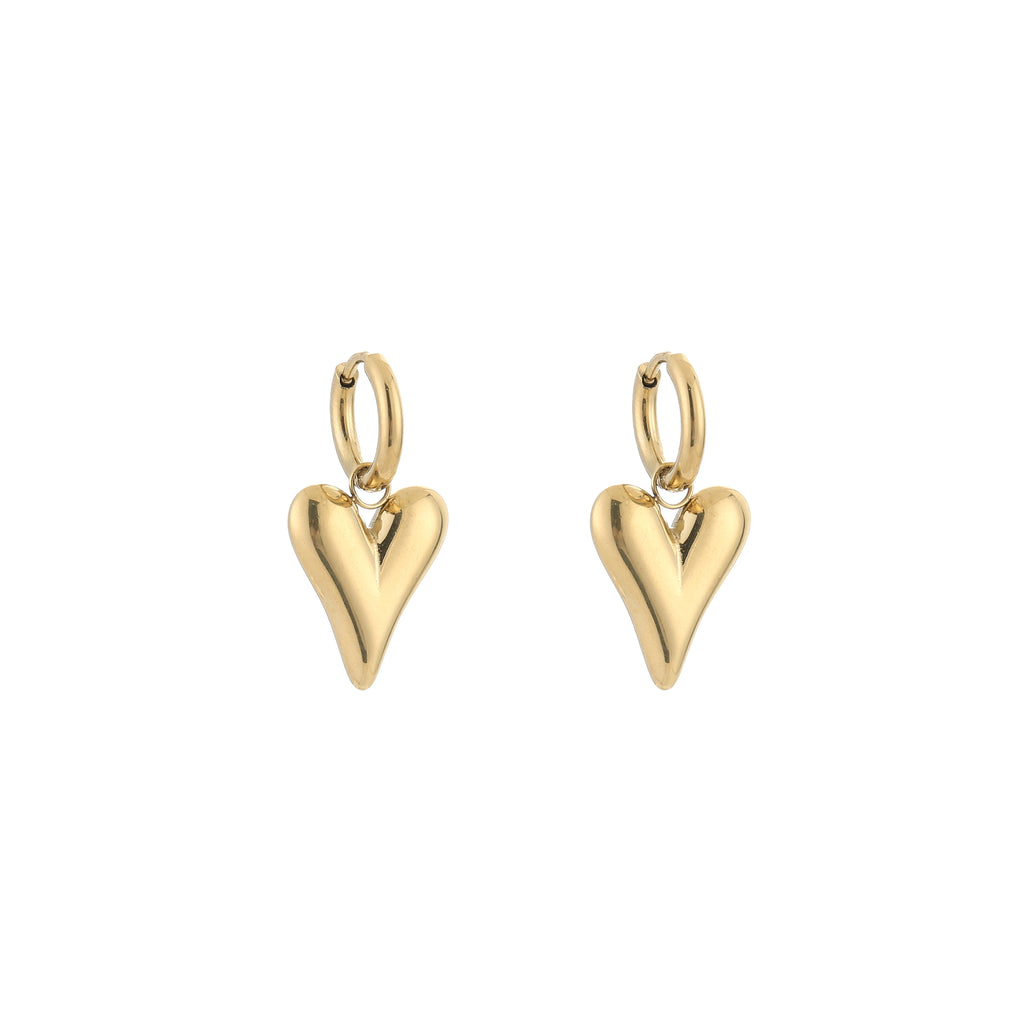 Puffy Heart Earrings Gold