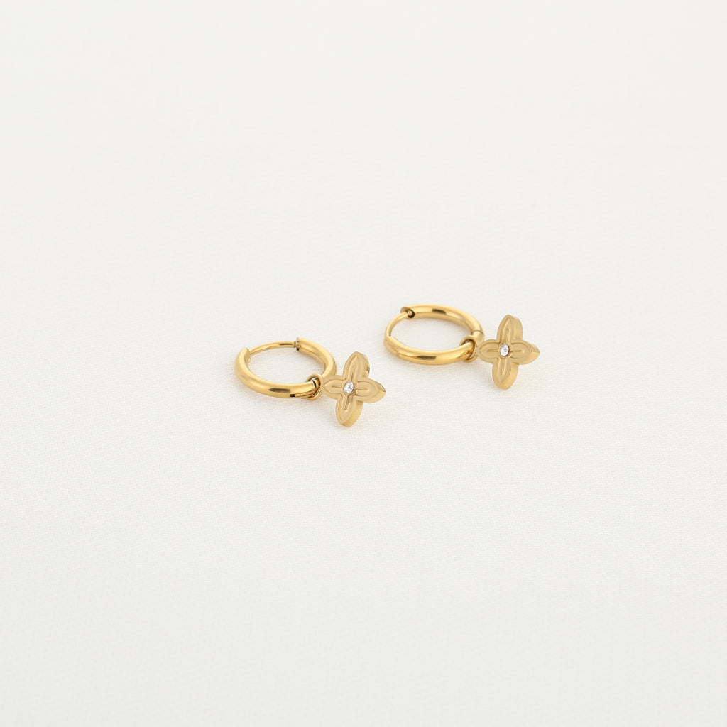 Flower Charm Earrings Gold