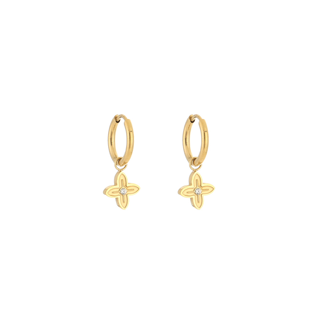 Flower Charm Earrings Gold