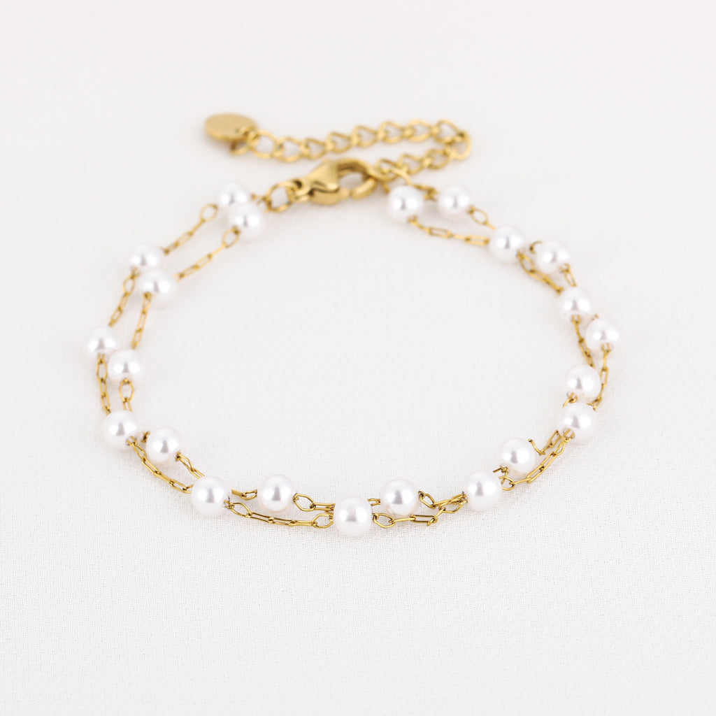 Double Pearl Chain Bracelet Gold