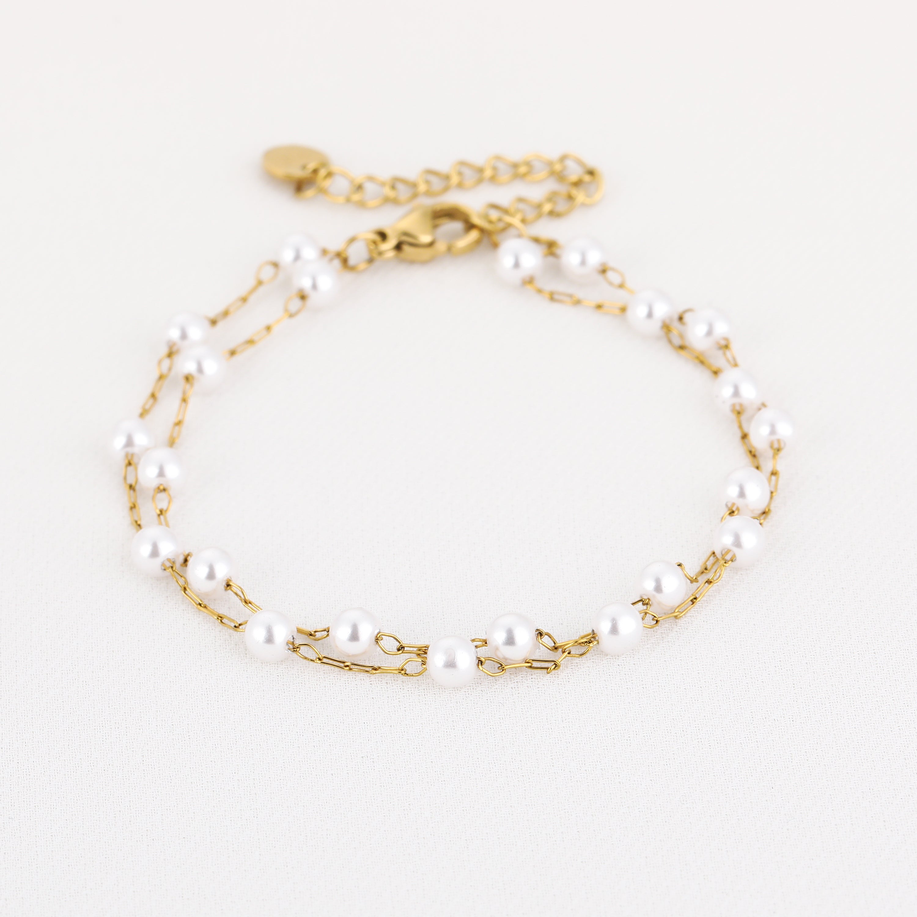 Double Pearl Chain Bracelet Gold