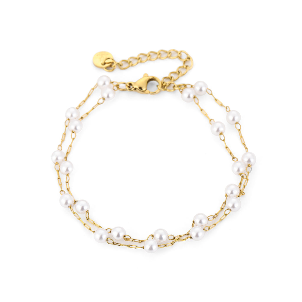 Double Pearl Chain Bracelet Gold