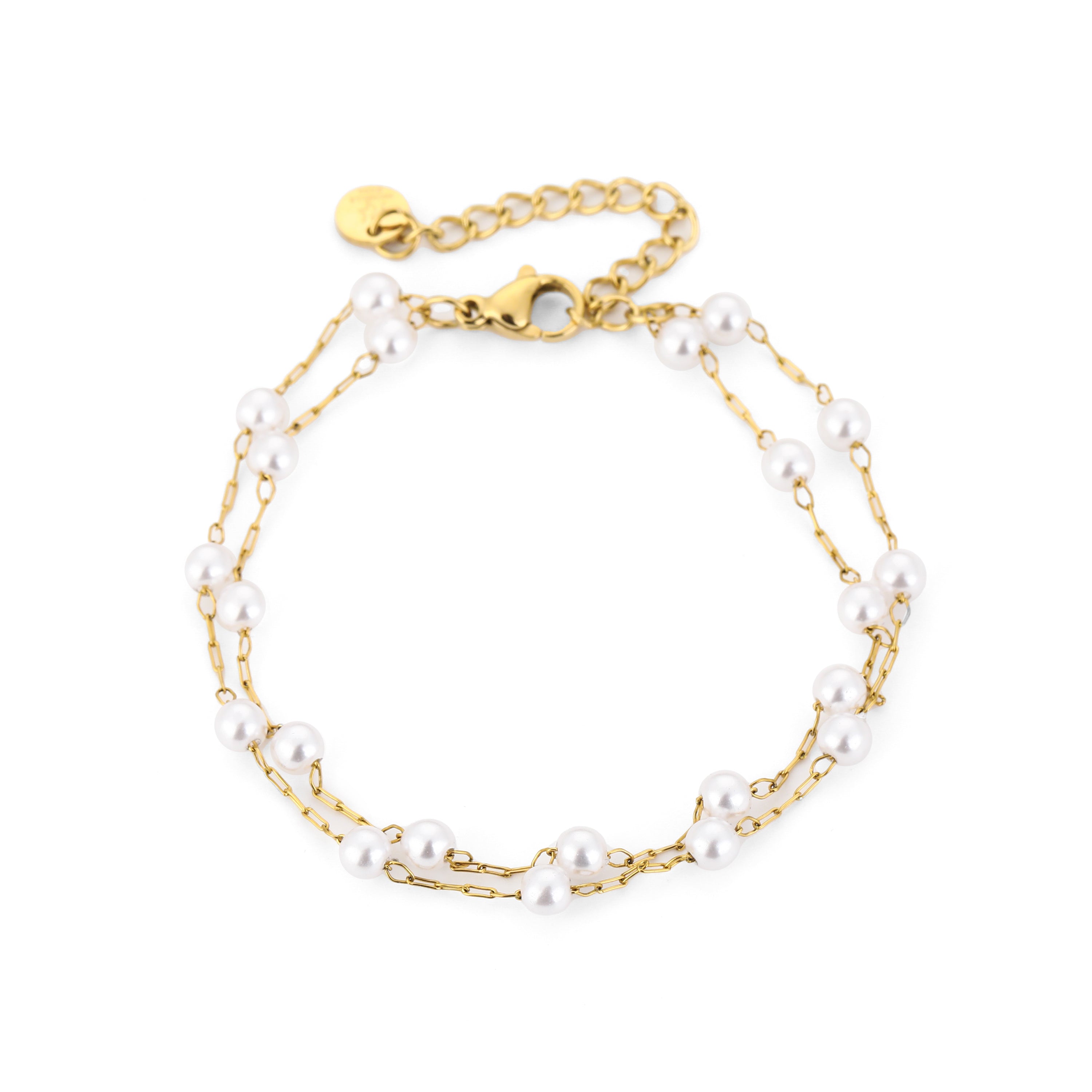 Double Pearl Chain Bracelet Gold