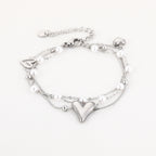 Layered Hearts & Pearls Bracelet Silver