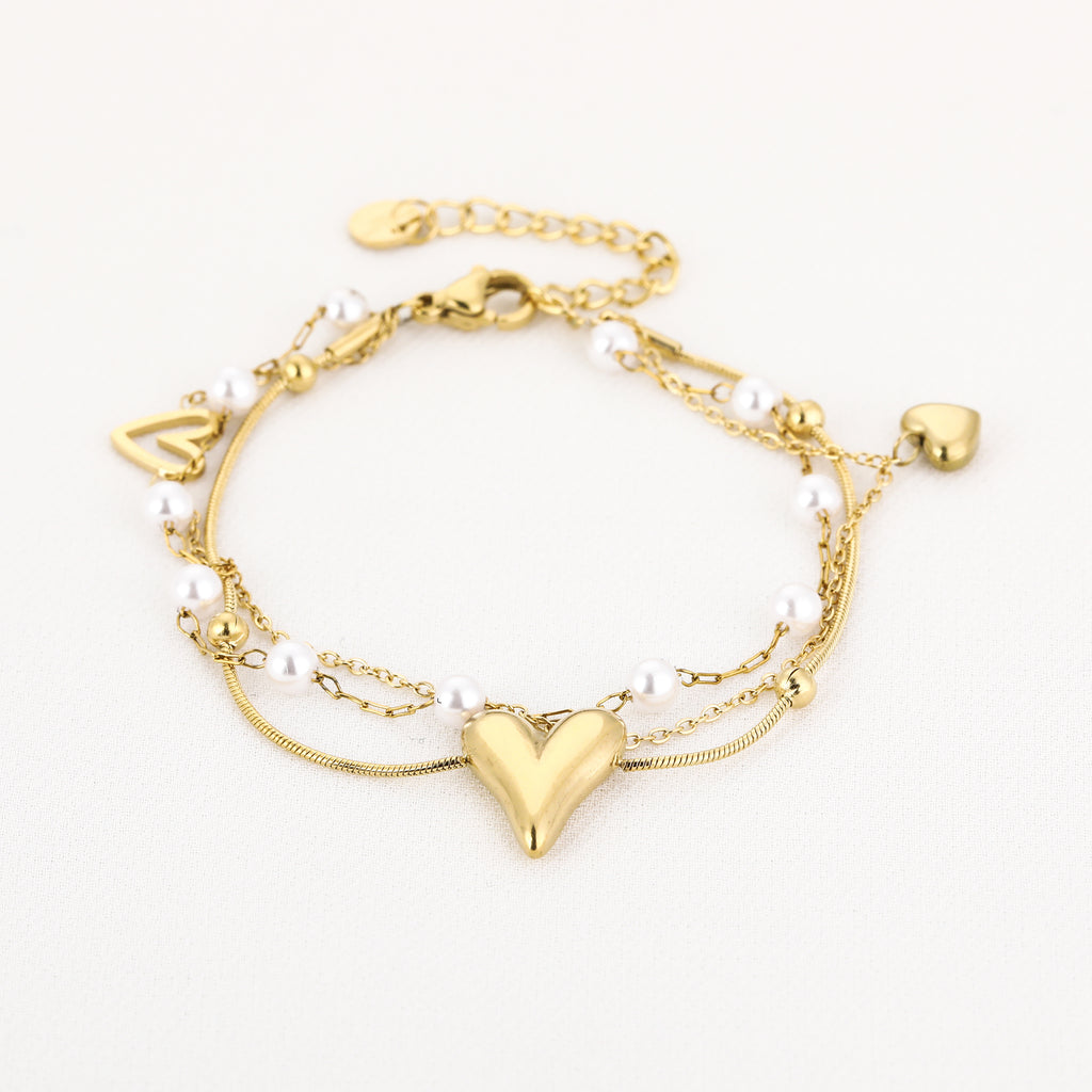Layered Hearts & Pearls Bracelet