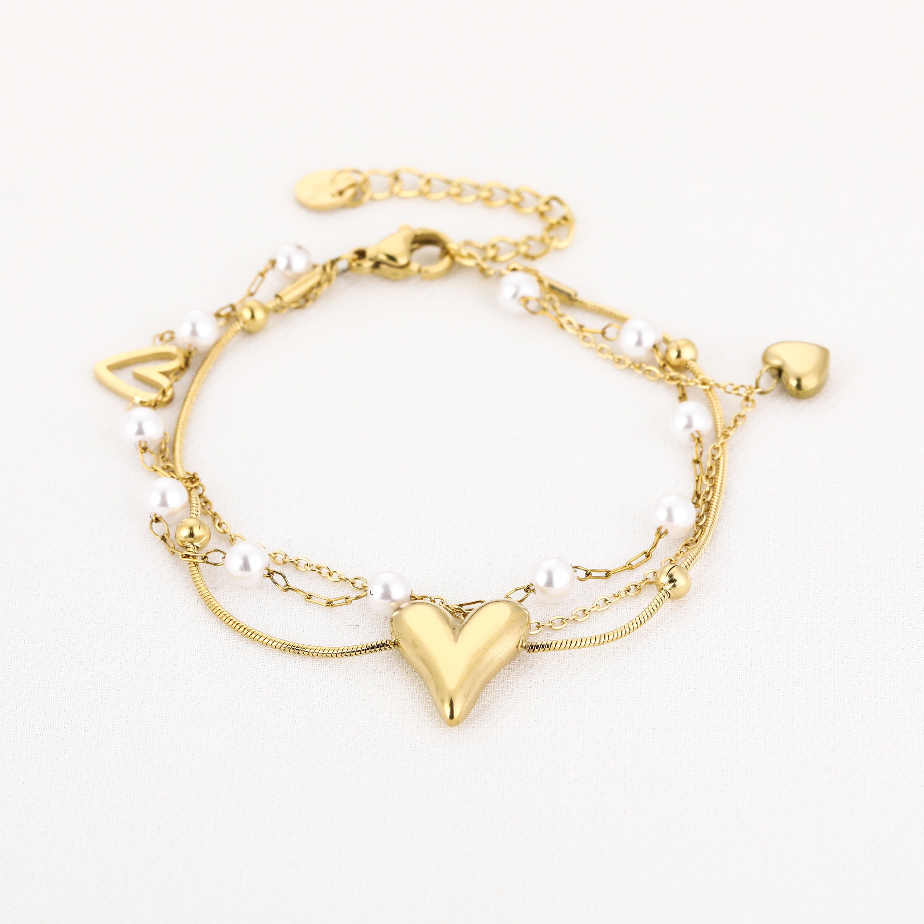 Layered Hearts & Pearls Bracelet