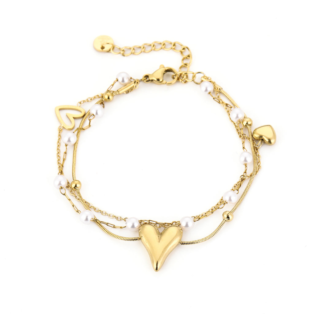 Layered Hearts & Pearls Bracelet