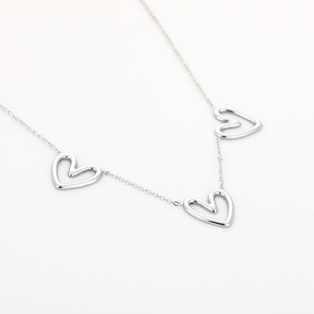 Triple Heart Necklace Silver