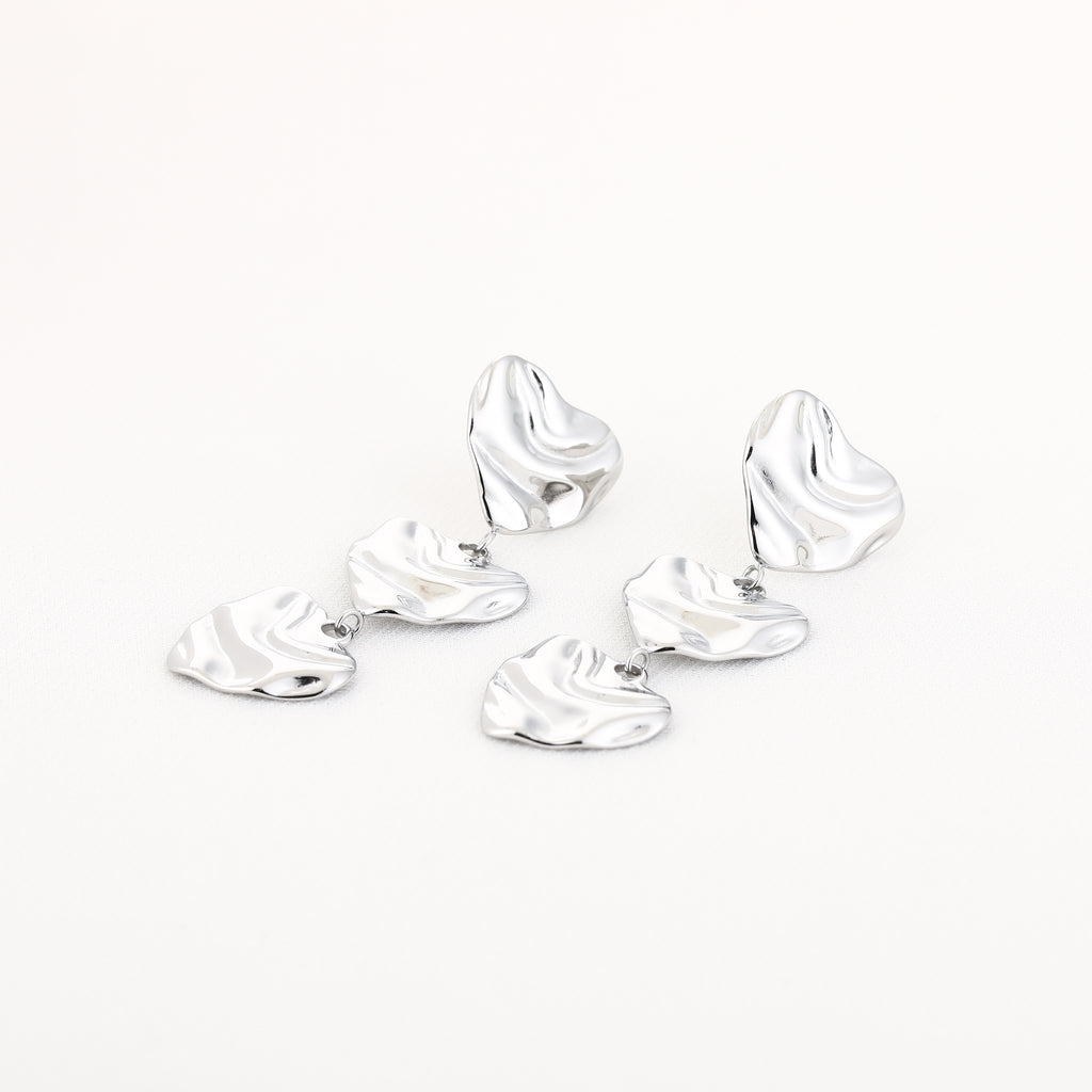 Triple Heart Earrings Silver