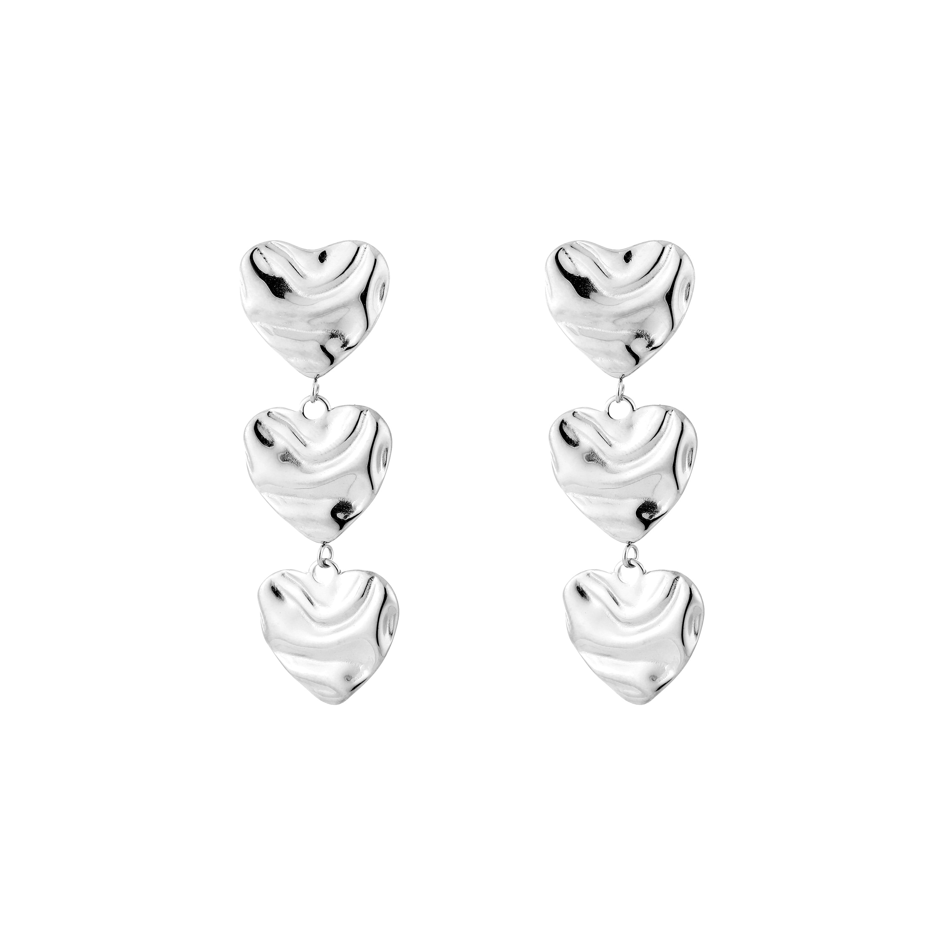 Triple Heart Earrings Silver