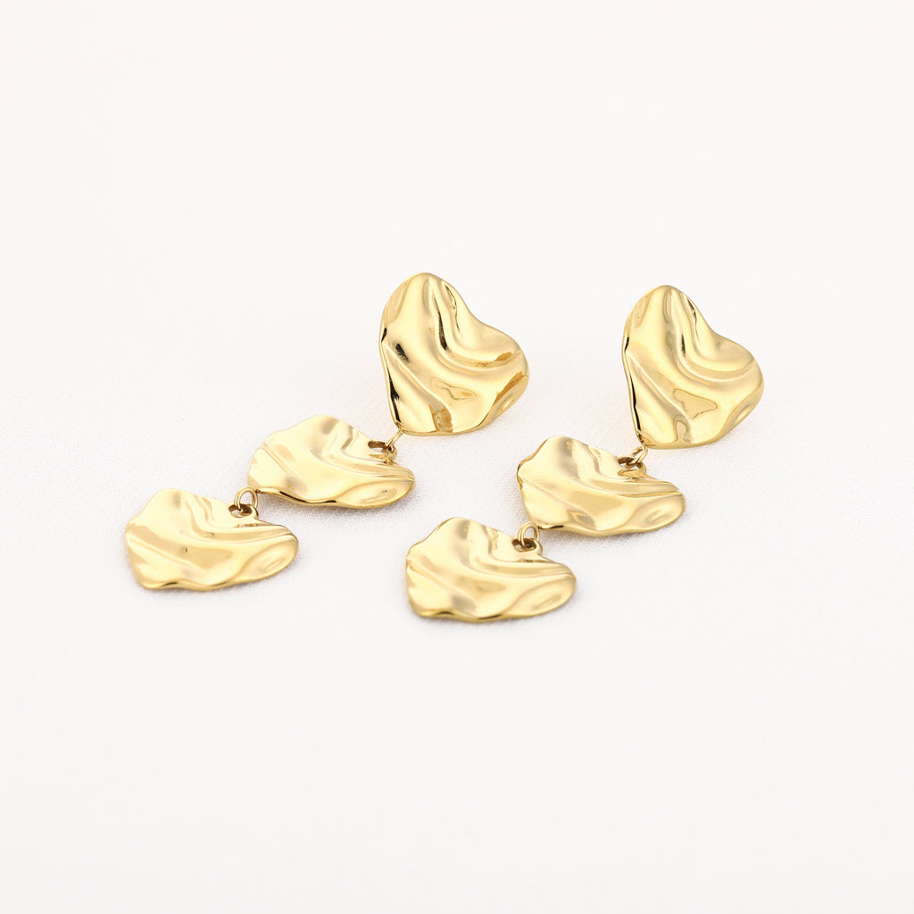 Triple Heart Earrings Gold