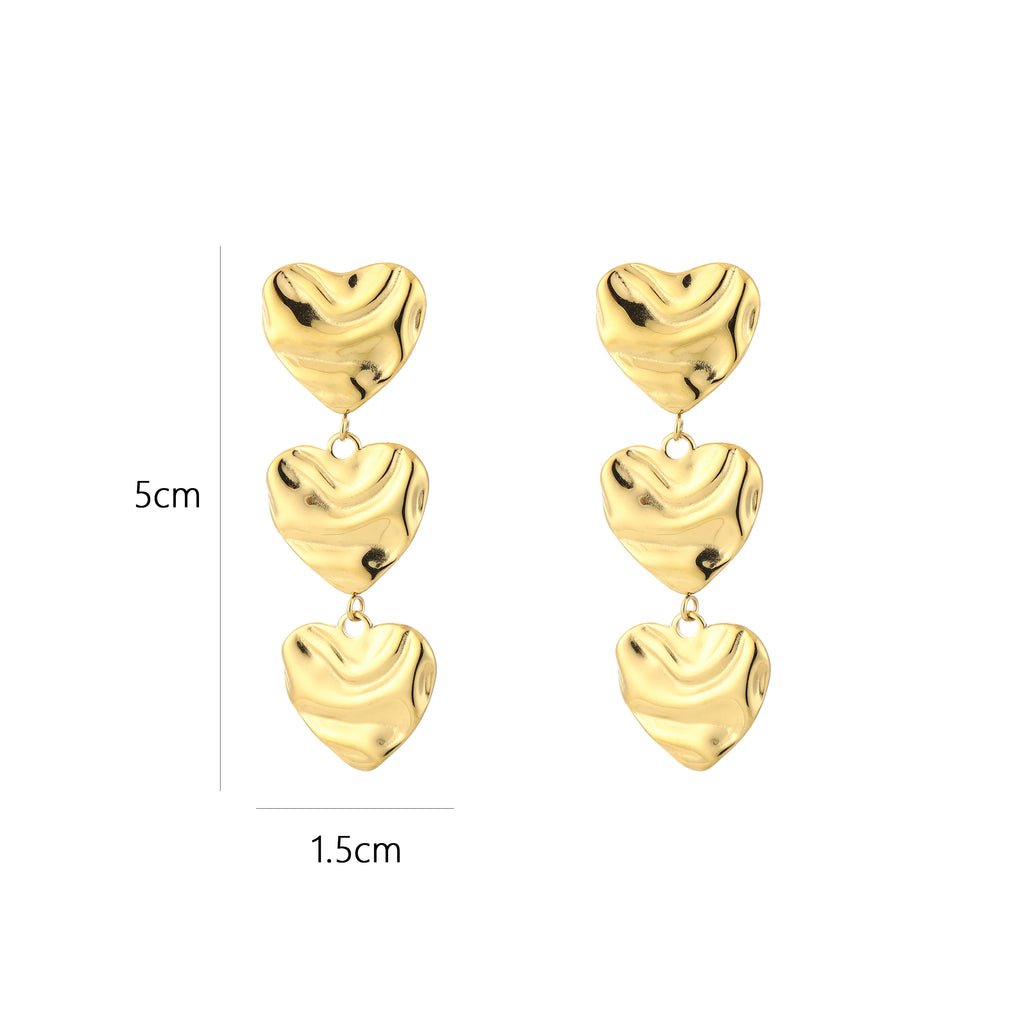 Triple Heart Earrings Gold