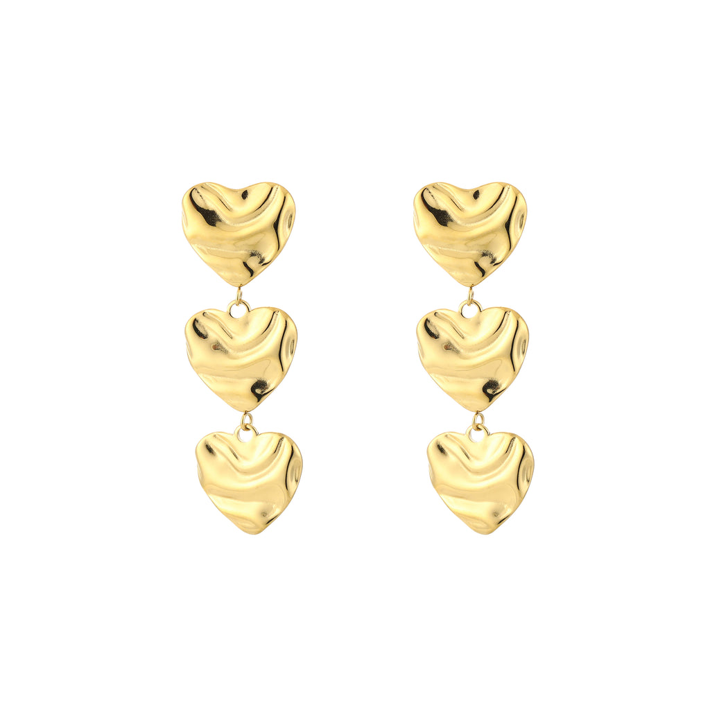 Triple Heart Earrings Gold