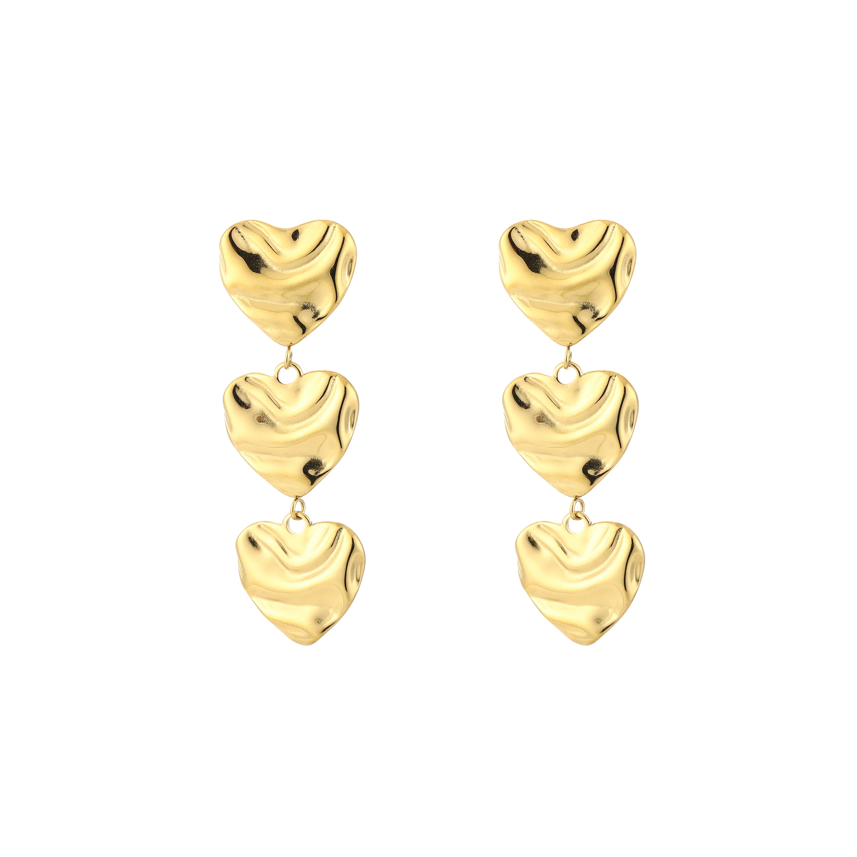Triple Heart Earrings Gold