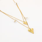 Double Heart & Pearl Necklace