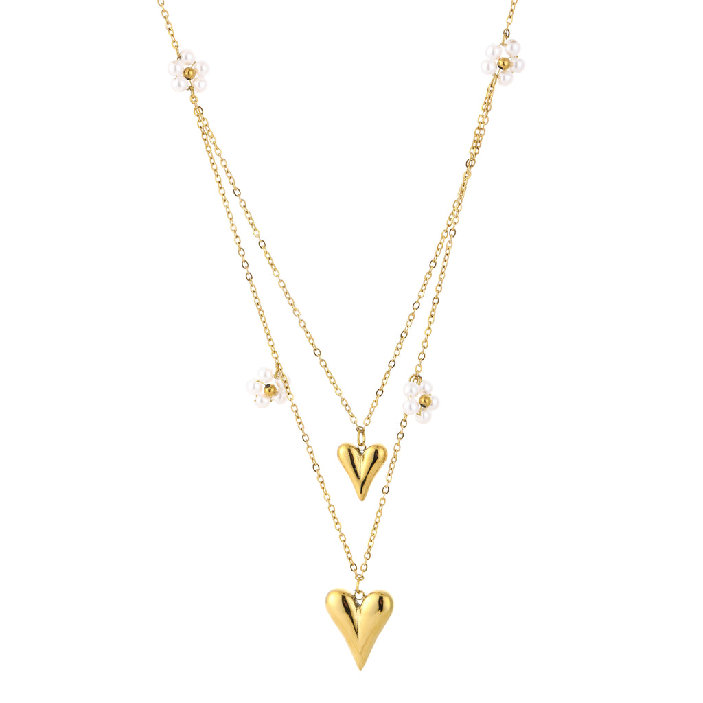 Double Heart & Pearl Necklace