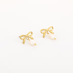 Bow Pearl Earrings Gold