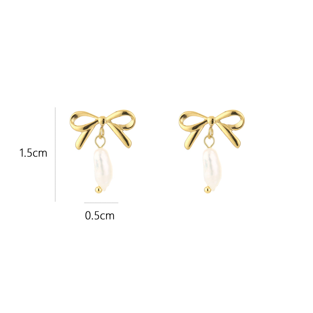 Bow Pearl Earrings Gold