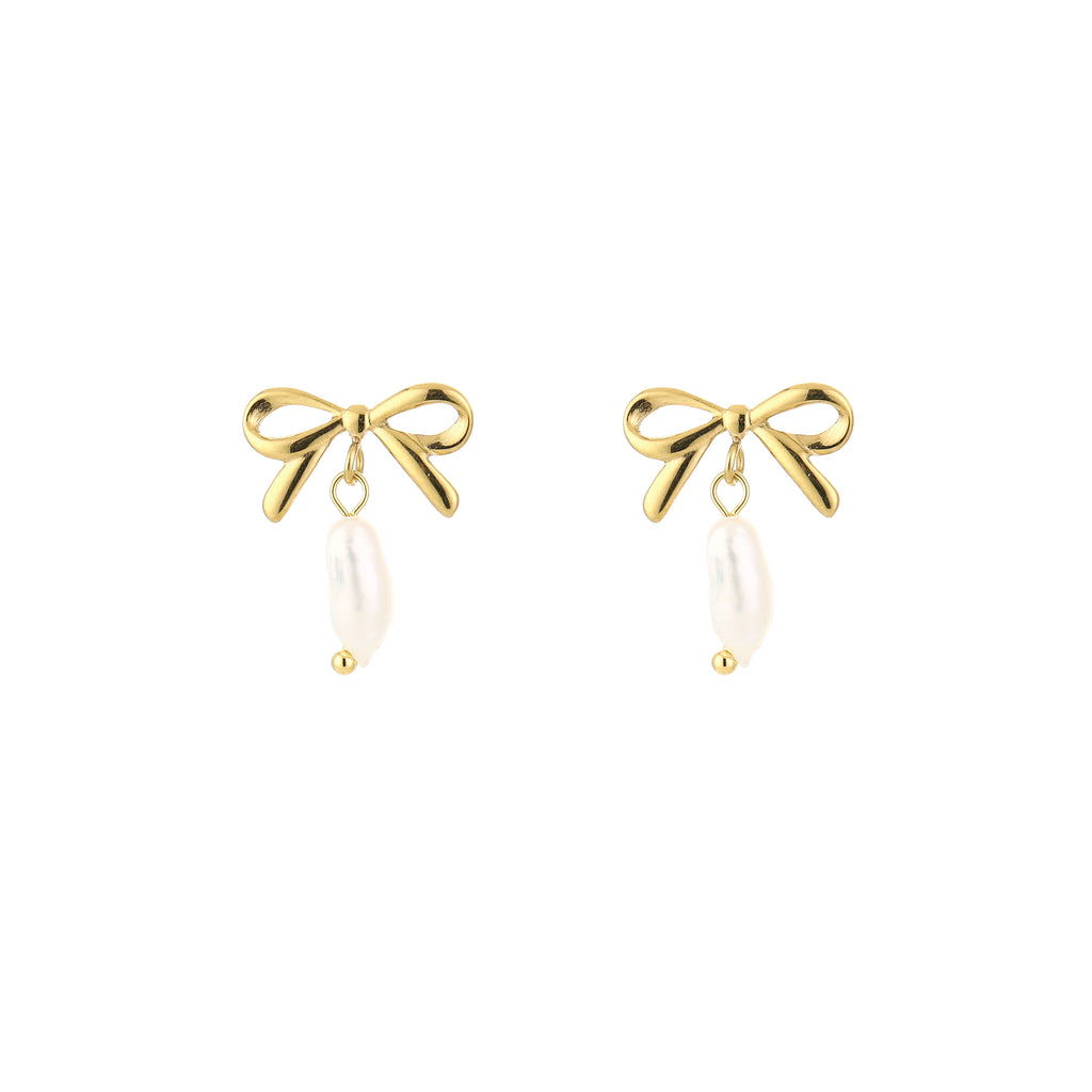Bow Pearl Earrings Gold