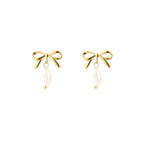 Bow Pearl Earrings Gold