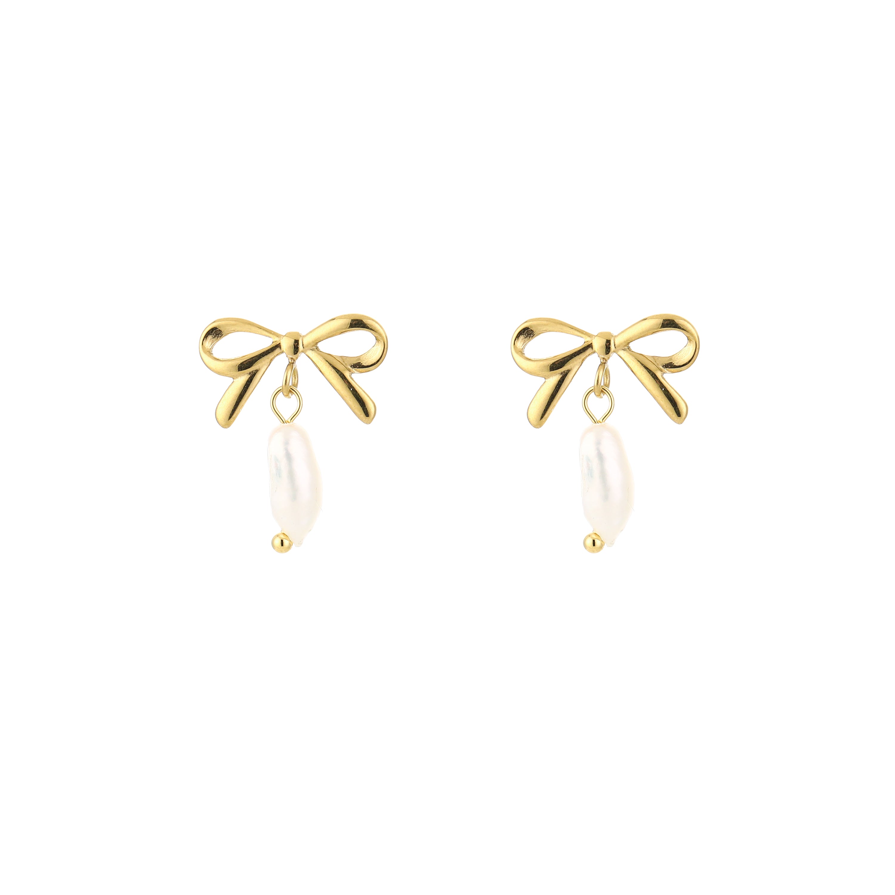 Bow Pearl Earrings Gold