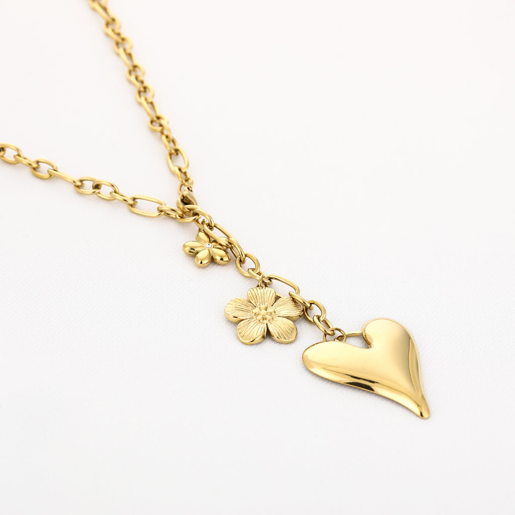 Golden Blossom Heart Necklace