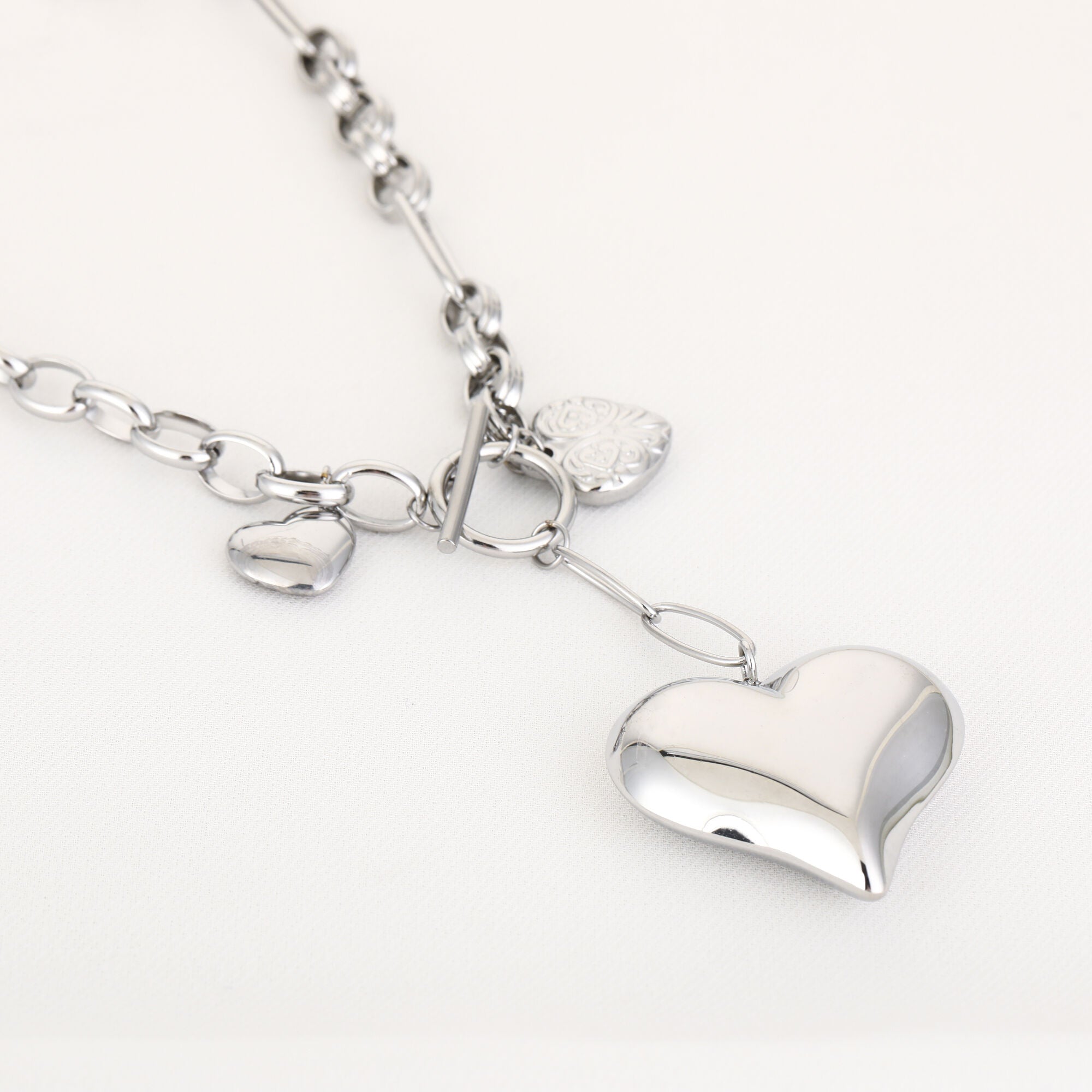 Multi-Heart Charm Necklace Silver