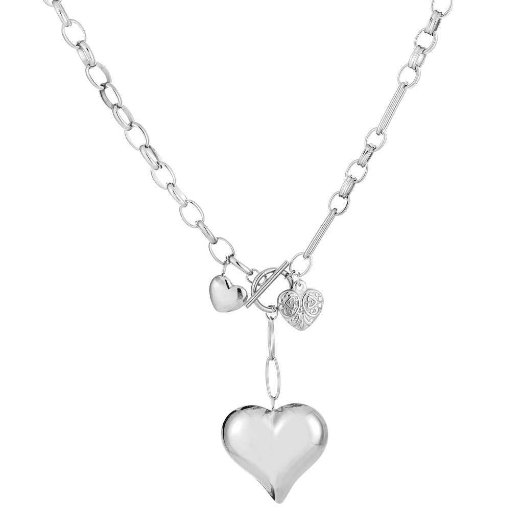 Multi-Heart Charm Necklace Silver