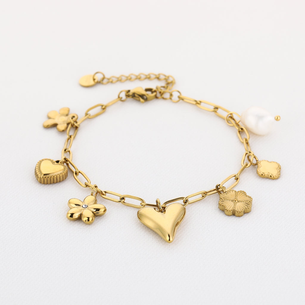 Golden Bloom & Heart Bracelet