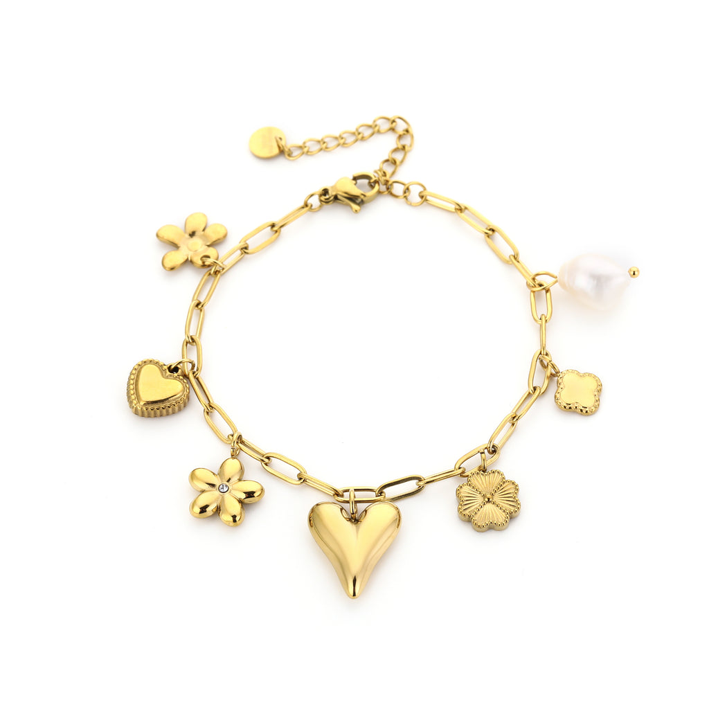Golden Bloom & Heart Bracelet