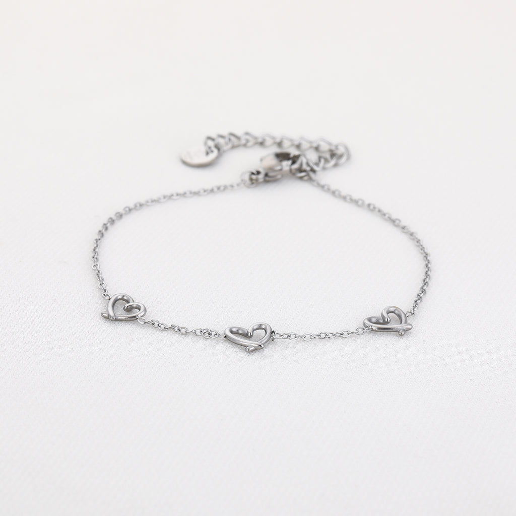Triple Heart Charm Bracelet Silver