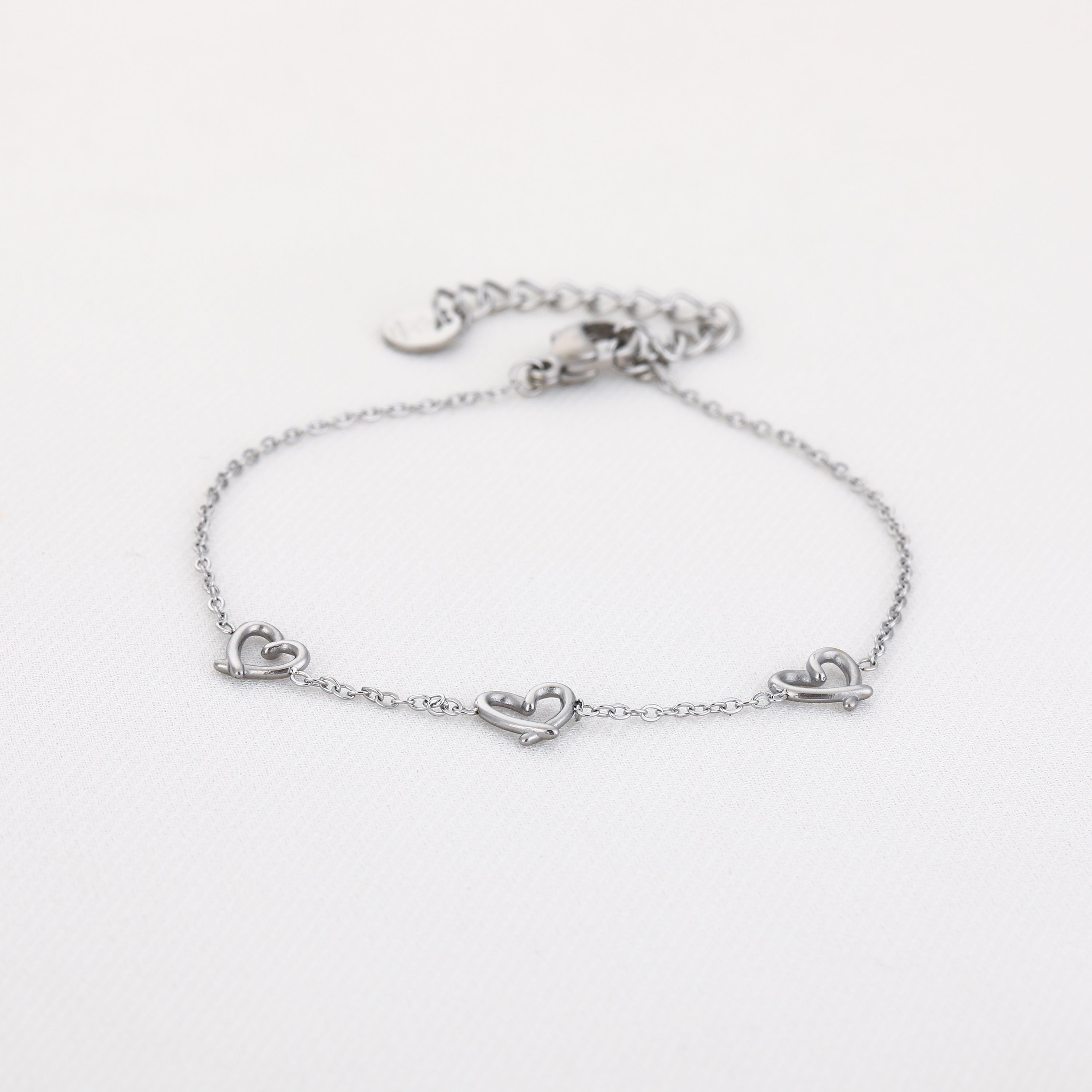 Triple Heart Charm Bracelet Silver