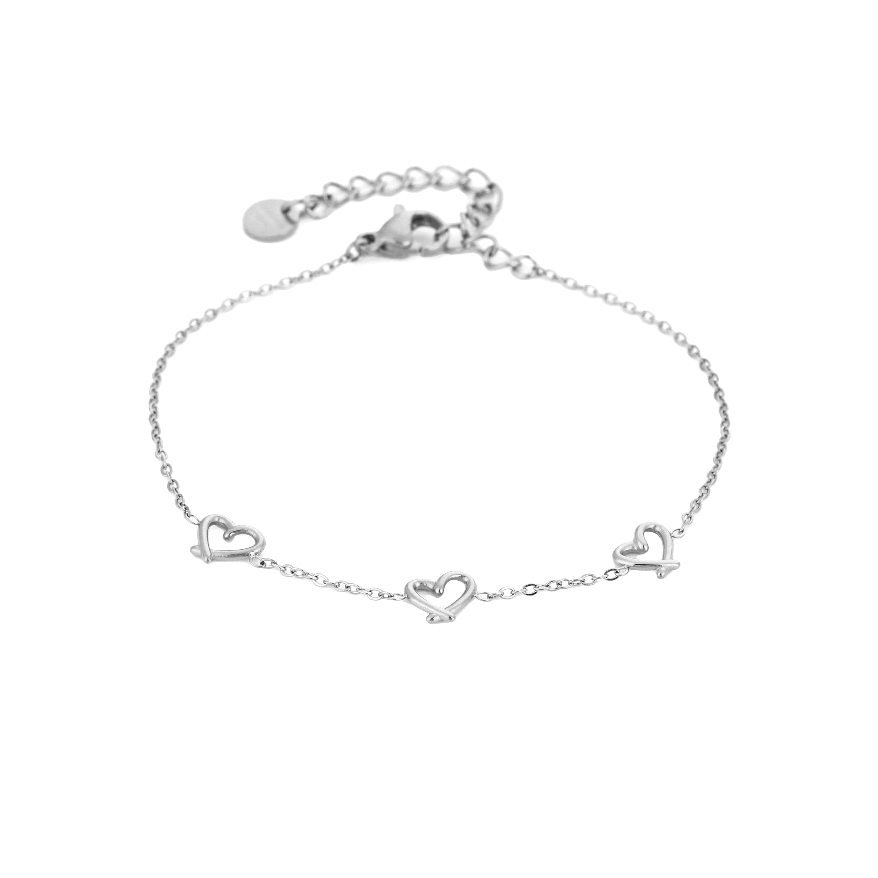 Triple Heart Charm Bracelet Silver