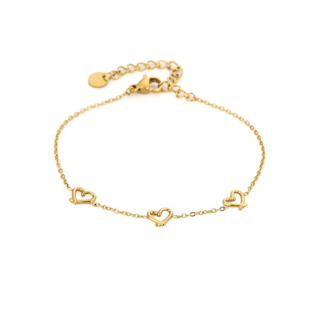 Trio Hearts Bracelet Gold