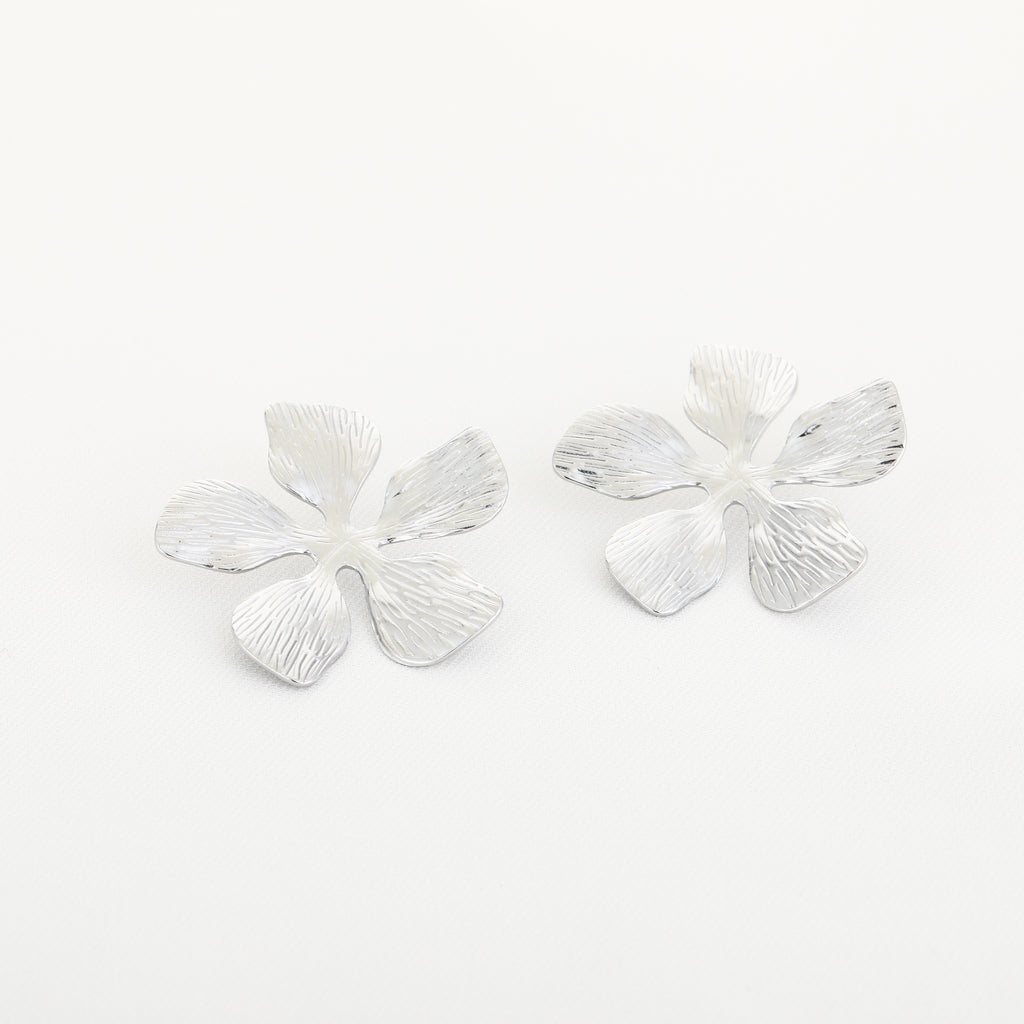 Textured Petal Earrings Silver