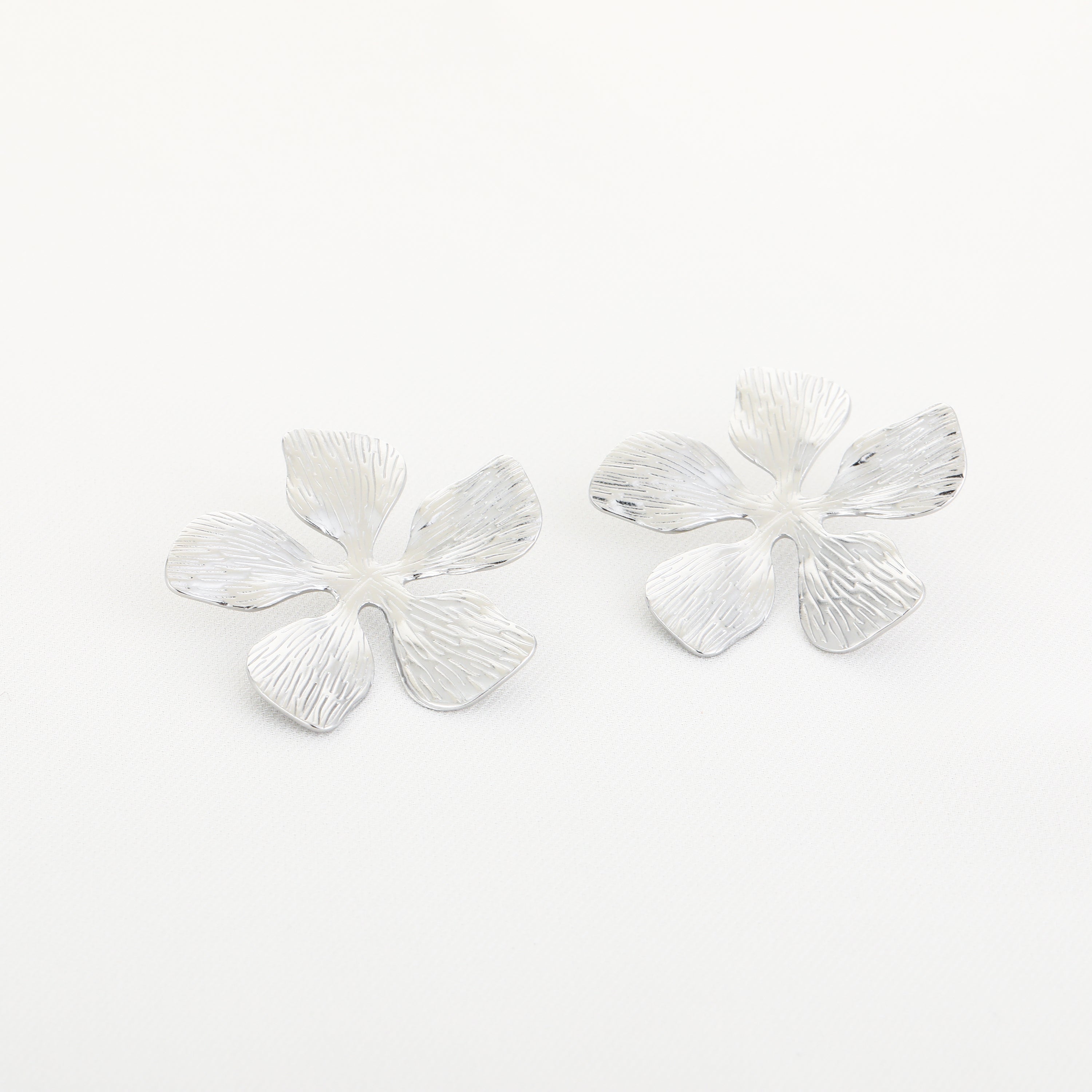 Textured Petal Earrings Silver