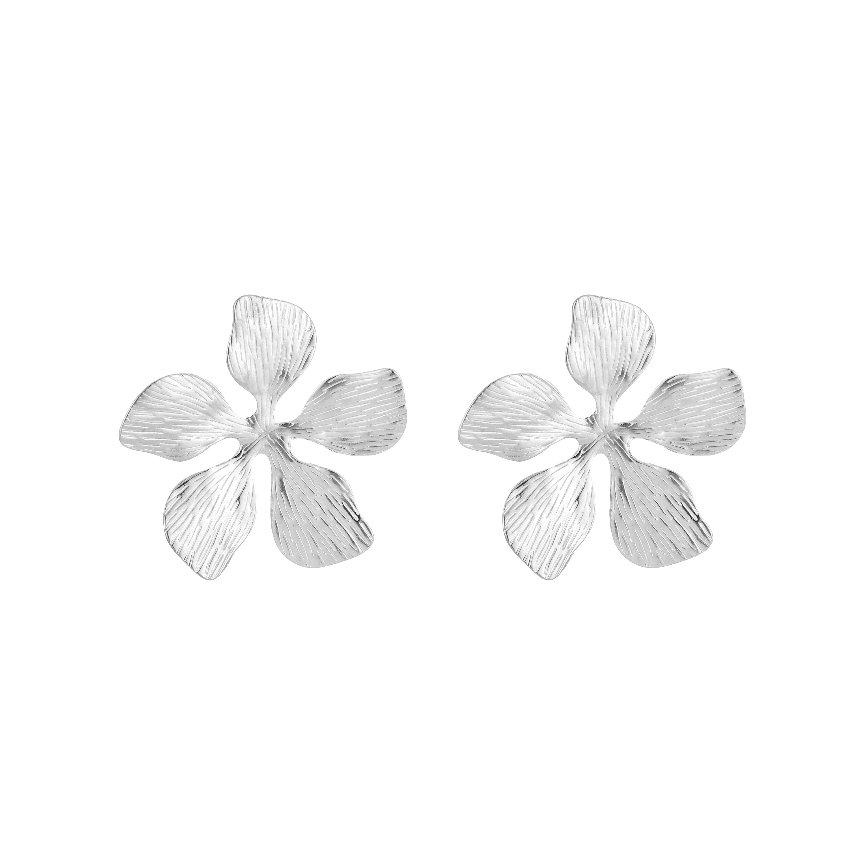 Textured Petal Earrings Silver