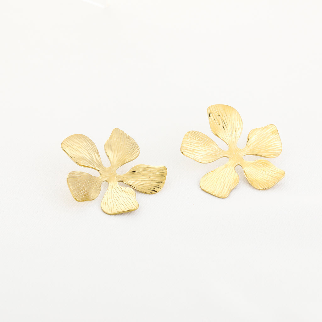 Golden Textured Petal Earrings