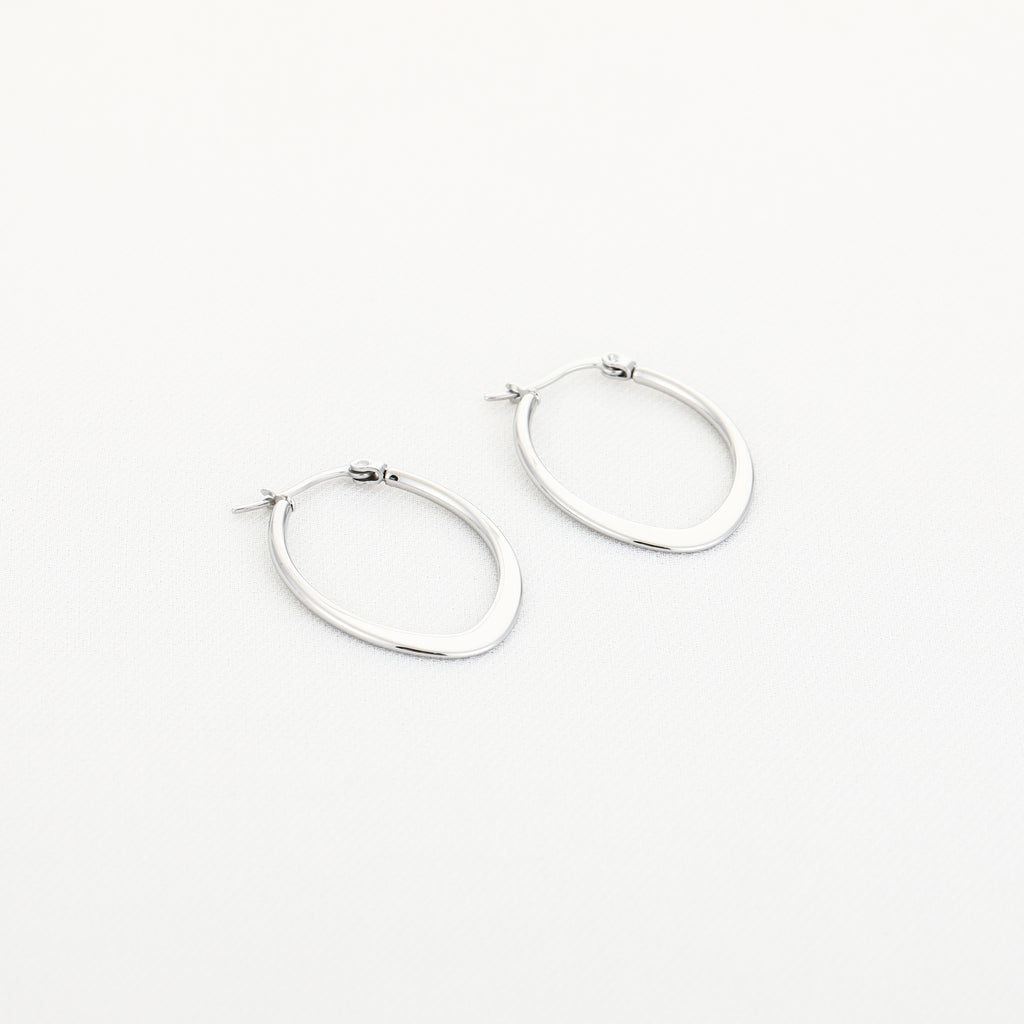 Oval Hoop Earrings Silver