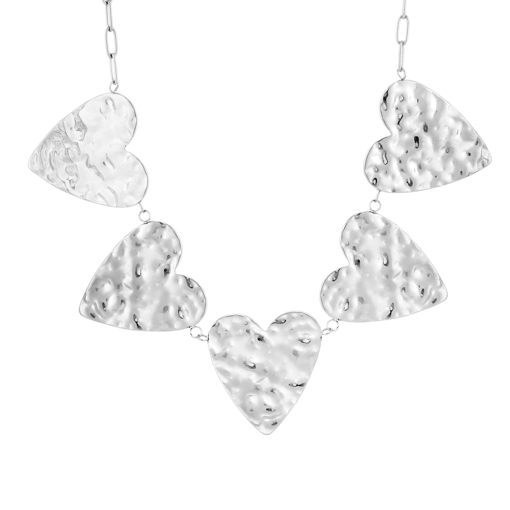 Hammered Hearts Necklace Silver