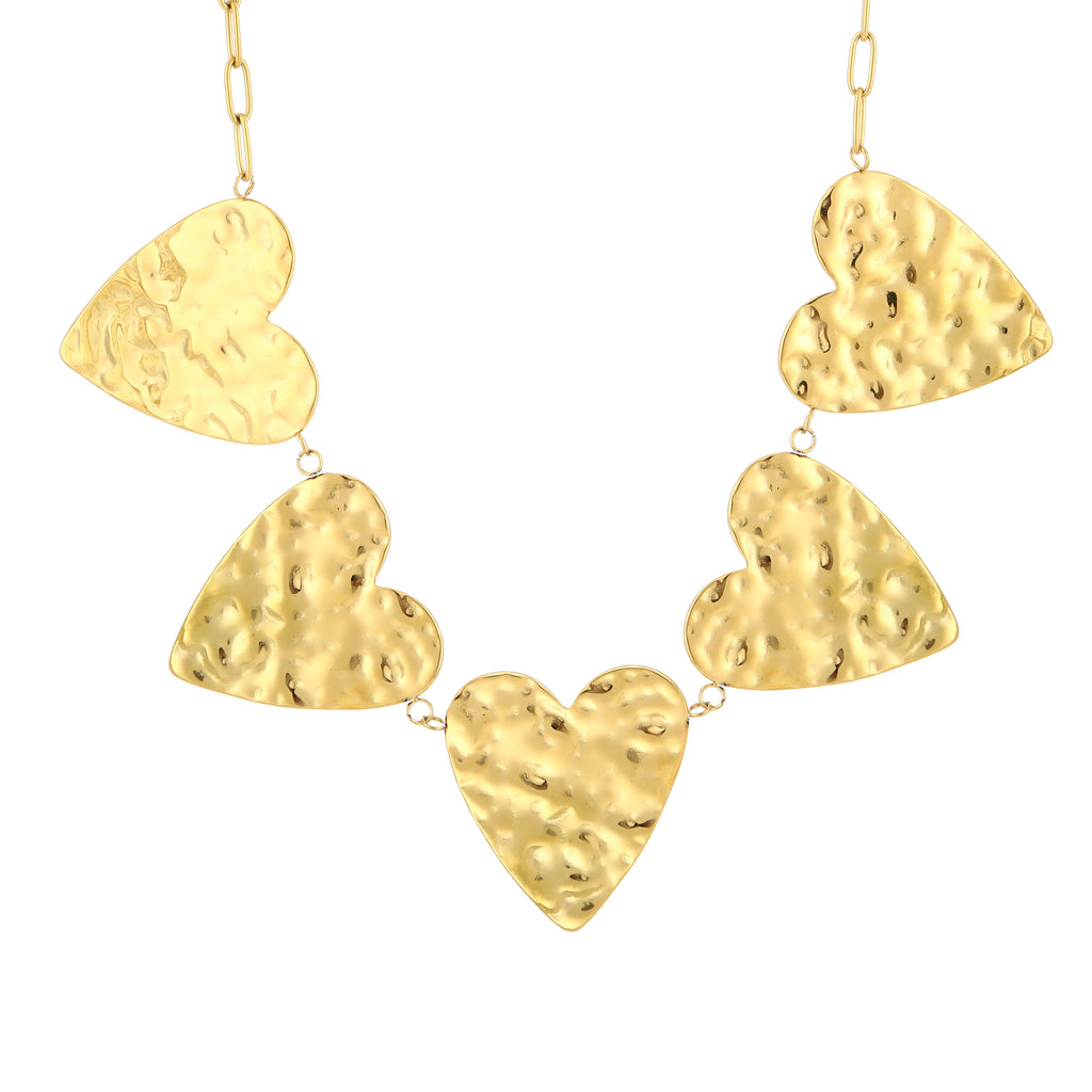Hammered Hearts Necklace Gold