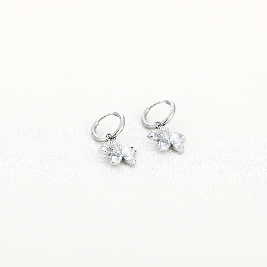 Luna Flower Hoops Silver